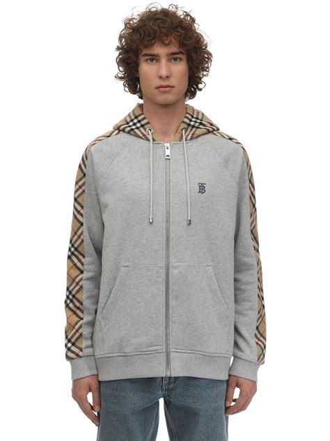 grey burberry hoodie zip|Burberry zip front hooded sweatshirt.